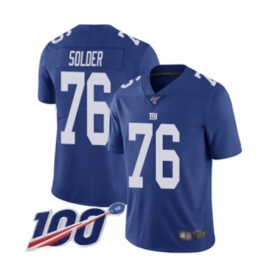 Men's New York Giants 76 Nate Solder Royal Blue Team Color Vapor Untouchable Limited Player 100th Season Football Jersey