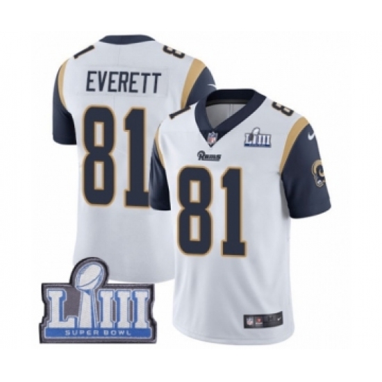 Youth Nike Los Angeles Rams 81 Gerald Everett White Vapor Untouchable Limited Player Super Bowl LIII Bound NFL Jersey