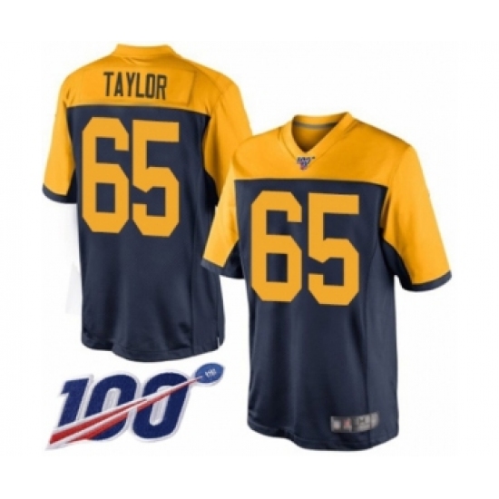 Men's Green Bay Packers 65 Lane Taylor Limited Navy Blue Alternate 100th Season Football Jersey