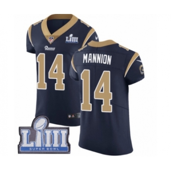 Men's Nike Los Angeles Rams 14 Sean Mannion Navy Blue Team Color Vapor Untouchable Elite Player Super Bowl LIII Bound NFL Jersey