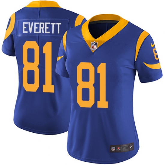 Women's Nike Los Angeles Rams 81 Gerald Everett Royal Blue Alternate Vapor Untouchable Limited Player NFL Jersey