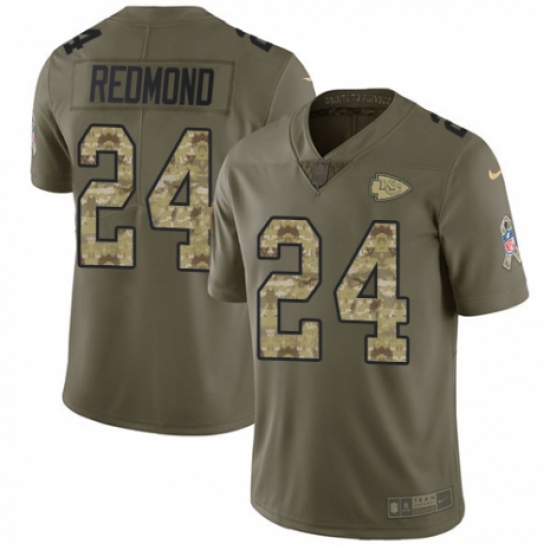 Youth Nike Kansas City Chiefs 24 Will Redmond Limited Olive/Camo 2017 Salute to Service NFL Jersey