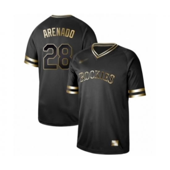 Men's Colorado Rockies 28 Nolan Arenado Authentic Black Gold Fashion Baseball Jersey