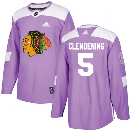 Men's Adidas Chicago Blackhawks 5 Adam Clendening Authentic Purple Fights Cancer Practice NHL Jersey