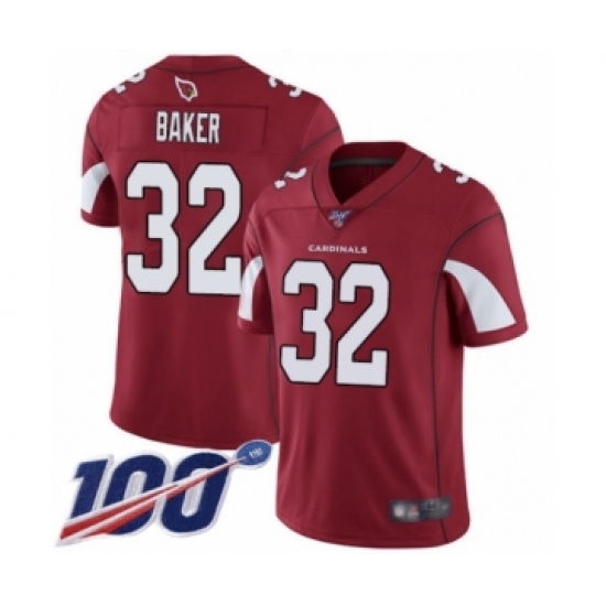Men's Arizona Cardinals 32 Budda Baker Red Team Color Vapor Untouchable Limited Player 100th Season Football Jersey