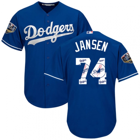 Men's Majestic Los Angeles Dodgers 74 Kenley Jansen Authentic Royal Blue Team Logo Fashion Cool Base 2018 World Series MLB Jersey