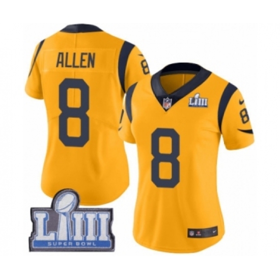 Women's Nike Los Angeles Rams 8 Brandon Allen Limited Gold Rush Vapor Untouchable Super Bowl LIII Bound NFL Jersey