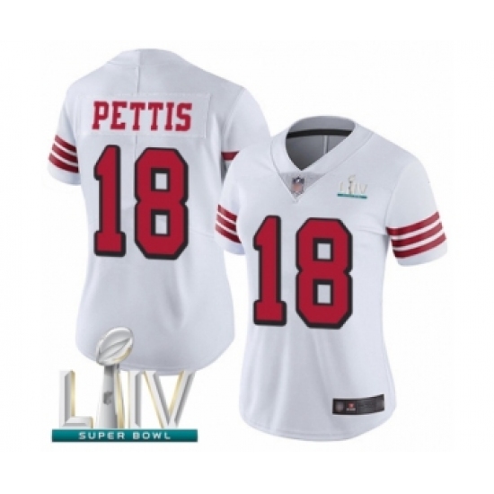 Women's San Francisco 49ers 18 Dante Pettis Limited White Rush Vapor Untouchable Super Bowl LIV Bound Football Jersey