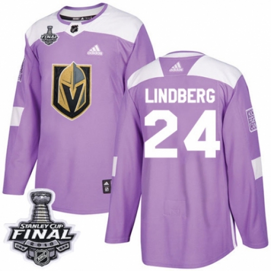 Youth Adidas Vegas Golden Knights 24 Oscar Lindberg Authentic Purple Fights Cancer Practice 2018 Stanley Cup Final NHL Jersey