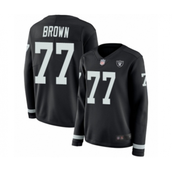 Women's Oakland Raiders 77 Trent Brown Limited Black Therma Long Sleeve Football Jersey