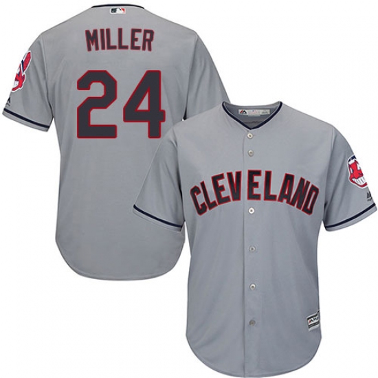 Men's Majestic Cleveland Indians 24 Andrew Miller Replica Grey Road Cool Base MLB Jersey