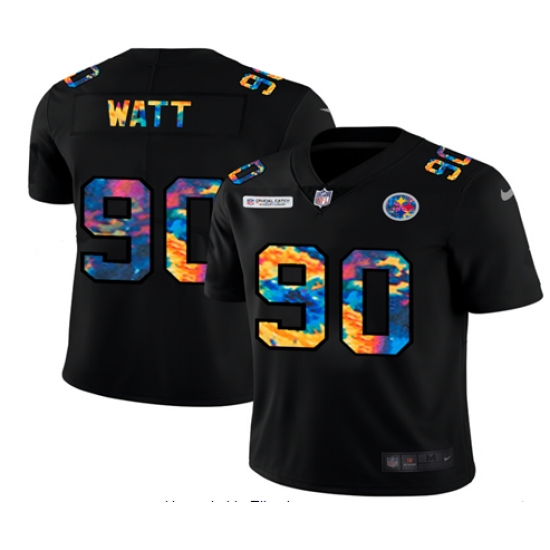 Men's Pittsburgh Steelers 90 T. J. Watt Rainbow Version Nike Limited Jersey