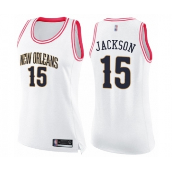 Women's New Orleans Pelicans 15 Frank Jackson Swingman White Pink Fashion Basketball Jersey