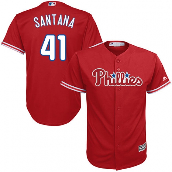 Men's Majestic Philadelphia Phillies 41 Carlos Santana Replica Red Alternate Cool Base MLB Jersey