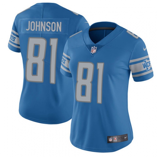 Women's Nike Detroit Lions 81 Calvin Johnson Elite Light Blue Team Color NFL Jersey