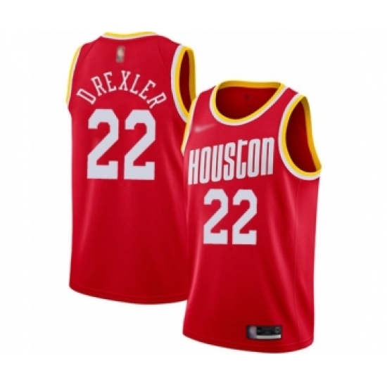 Men's Houston Rockets 22 Clyde Drexler Authentic Red Hardwood Classics Finished Basketball Jersey