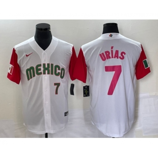 Men's Mexico Baseball 7 Julio Urias Number 2023 White Red World Classic Stitched Jersey24