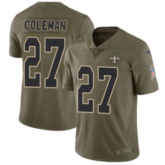 Youth Nike New Orleans Saints 27 Kurt Coleman Limited Olive 2017 Salute to Service NFL Jersey
