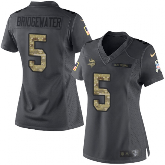Women's Nike Minnesota Vikings 5 Teddy Bridgewater Limited Black 2016 Salute to Service NFL Jersey