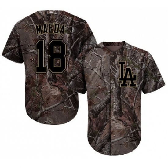 Youth Majestic Los Angeles Dodgers 18 Kenta Maeda Authentic Camo Realtree Collection Flex Base MLB Jersey