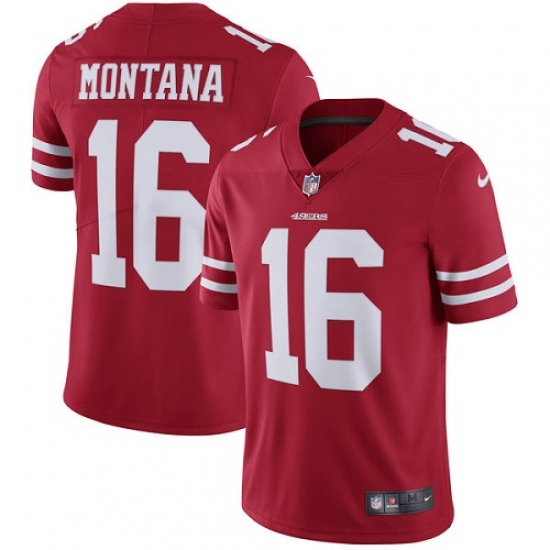 Men's Nike San Francisco 49ers 16 Joe Montana Red Team Color Vapor Untouchable Limited Player NFL Jersey