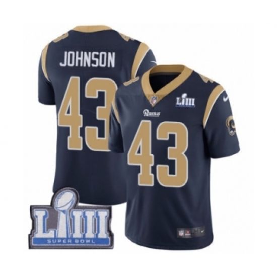 Youth Nike Los Angeles Rams 43 John Johnson Navy Blue Team Color Vapor Untouchable Limited Player Super Bowl LIII Bound NFL Jersey