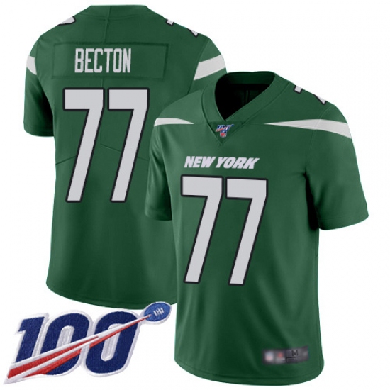 Men's New York Jets 77 Mekhi Becton Green Team Color Stitched 100th Season Vapor Untouchable Limited Jersey