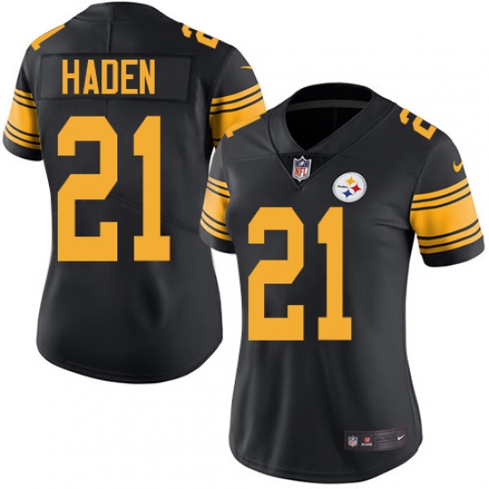 Women's Nike Pittsburgh Steelers 21 Joe Haden Limited Black Rush Vapor Untouchable NFL Jersey