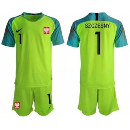 Poland 1 Szczesny Shiny Green Goalkeeper Soccer Country Jersey