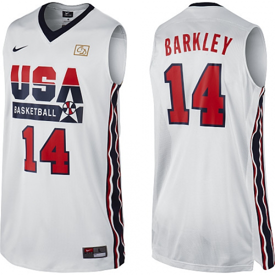 Men's Nike Team USA 14 Charles Barkley Swingman White 2012 Olympic Retro Basketball Jersey