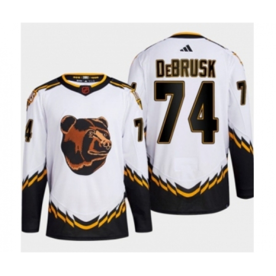 Men's Boston Bruins 74 Jake DeBrusk White 2022-23 Reverse Retro Stitched Jersey