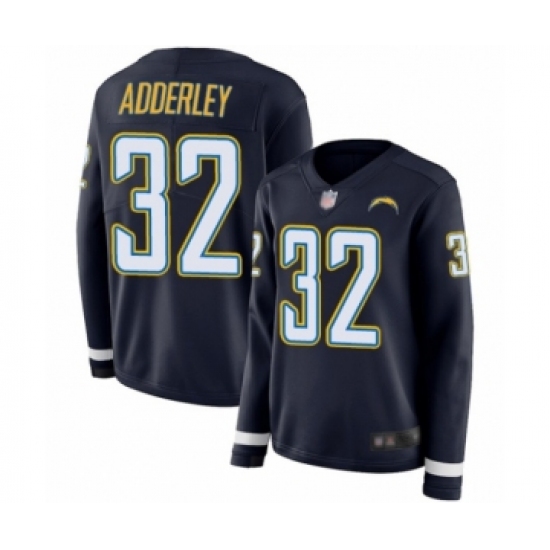 Women's Los Angeles Chargers 32 Nasir Adderley Limited Navy Blue Therma Long Sleeve Football Jersey