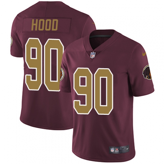 Youth Nike Washington Redskins 90 Ziggy Hood Burgundy Red/Gold Number Alternate 80TH Anniversary Vapor Untouchable Limited Player NFL Jersey