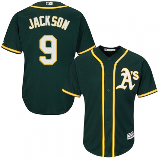 Youth Majestic Oakland Athletics 9 Reggie Jackson Authentic Green Alternate 1 Cool Base MLB Jersey