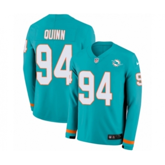 Men's Nike Miami Dolphins 94 Robert Quinn Limited Aqua Therma Long Sleeve NFL Jersey