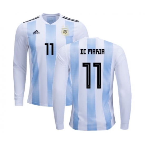 Argentina 11 Di Maria Home Long Sleeves Kid Soccer Country Jersey