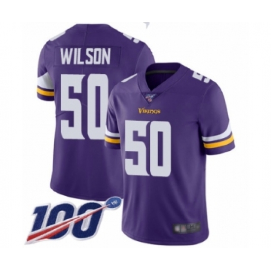 Men's Minnesota Vikings 50 Eric Wilson Purple Team Color Vapor Untouchable Limited Player 100th Season Football Jersey
