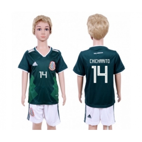 Mexico 14 Chicharito Home Kid Soccer Country Jersey