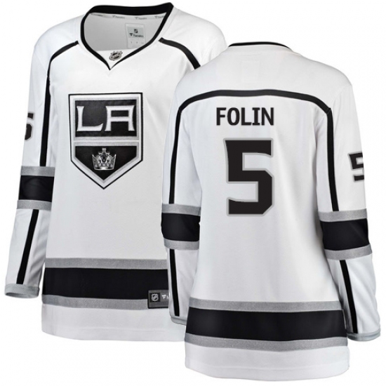 Women's Los Angeles Kings 5 Christian Folin Authentic White Away Fanatics Branded Breakaway NHL Jersey