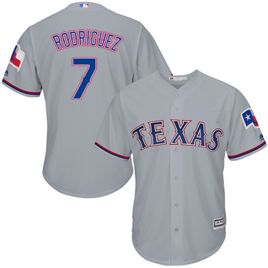 Youth Majestic Texas Rangers 7 Ivan Rodriguez Replica Grey Road Cool Base MLB Jersey