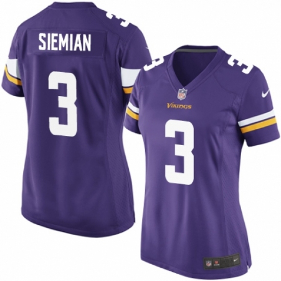 Women's Nike Minnesota Vikings 3 Trevor Siemian Game Purple Team Color NFL Jersey