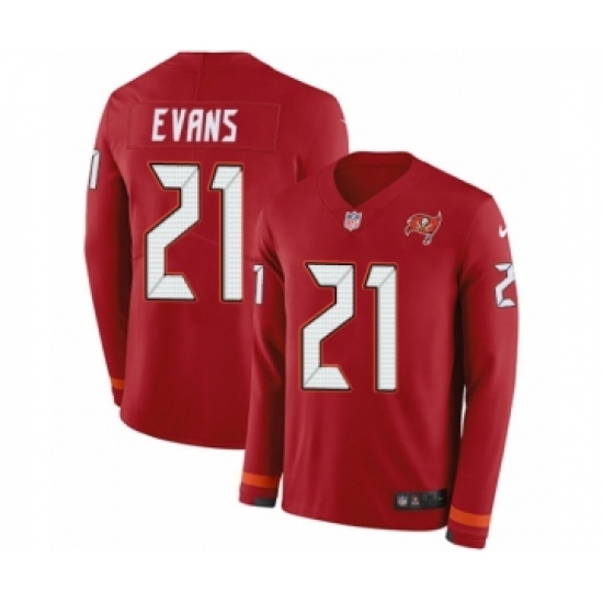 Youth Nike Tampa Bay Buccaneers 21 Justin Evans Limited Red Therma Long Sleeve NFL Jersey