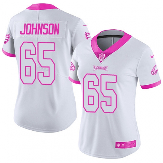 Women's Nike Philadelphia Eagles 65 Lane Johnson Limited White/Pink Rush Fashion NFL Jersey
