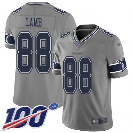 Men's Dallas Cowboys 88 CeeDee Lamb Gray Stitched Limited Inverted Legend 100th Season Jersey
