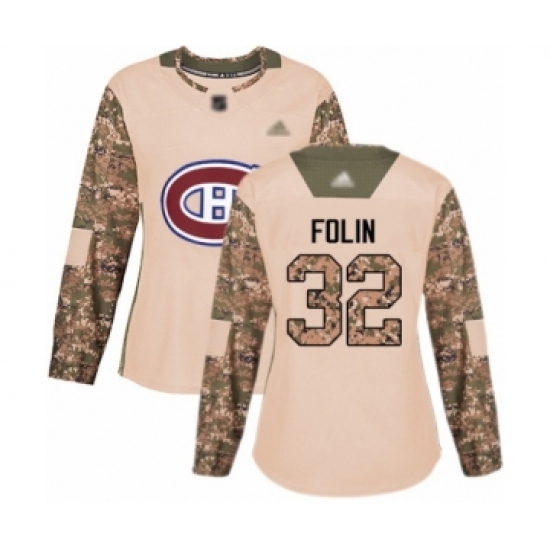 Women's Montreal Canadiens 32 Christian Folin Authentic Camo Veterans Day Practice Hockey Jersey