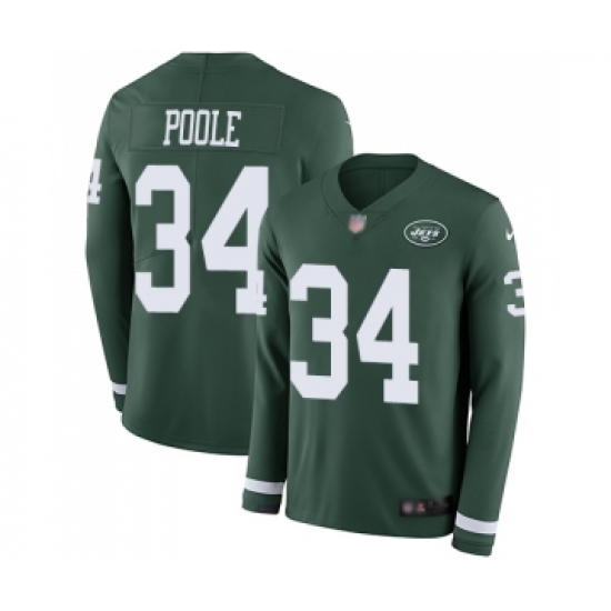 Men's New York Jets 34 Brian Poole Limited Green Therma Long Sleeve Football Jersey