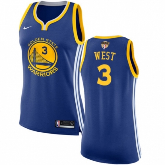 Women's Nike Golden State Warriors 3 David West Authentic Royal Blue Road 2018 NBA Finals Bound NBA Jersey - Icon Edition