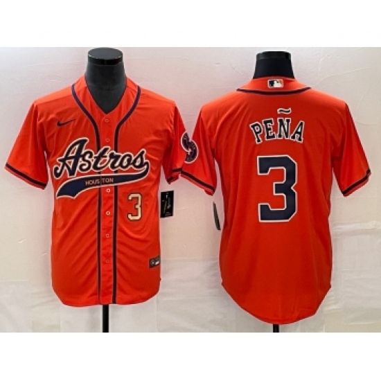 Men's Houston Astros 3 Jeremy Pena Number Orange Cool Base Stitched Baseball Jersey