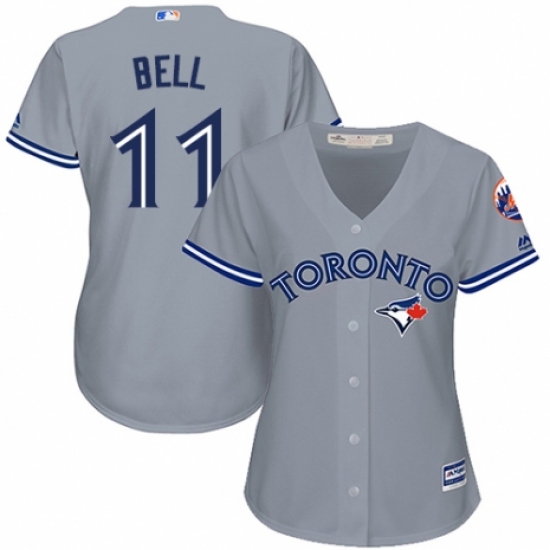 Women's Majestic Toronto Blue Jays 11 George Bell Replica Grey Road MLB Jersey