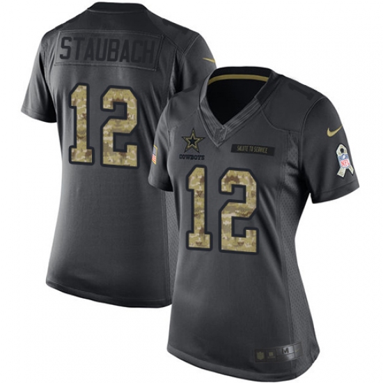 Women's Nike Dallas Cowboys 12 Roger Staubach Limited Black 2016 Salute to Service NFL Jersey